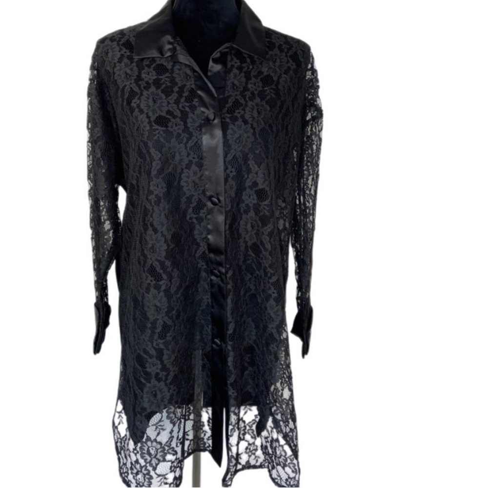 Victoria's Secret Gold Label Sheer Black Lace Long Sleeve Nightgown - Women's S